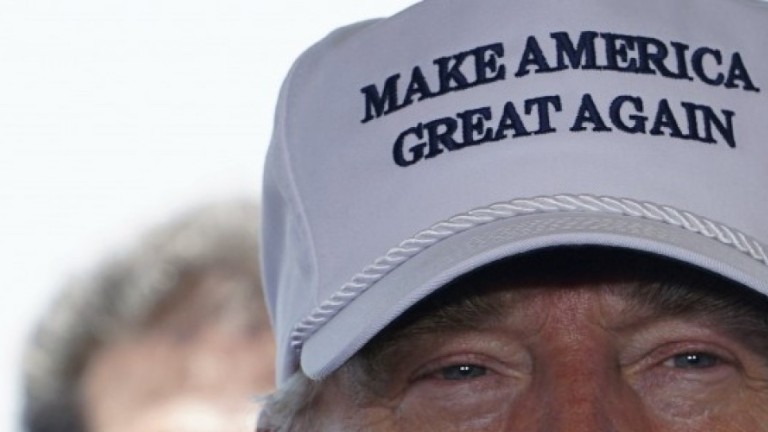 Trump wearing a Make America Great Again hat